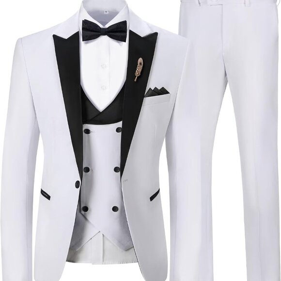 Stylish Slim Fit 3 Piece Suit with Bow Tie & Brooch for Men – Perfect for Events - Picture 1 of 5